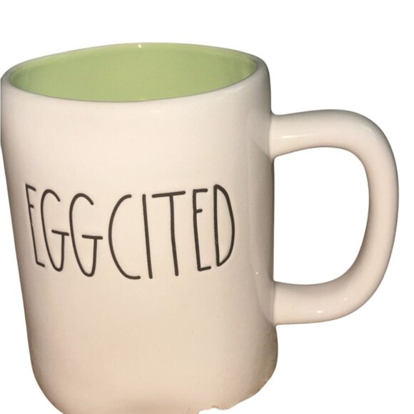 Rae Dunn By Magenta"EGGCITED" White with green inside Coffee Mug Easter-GUC - Picture 4 of 6